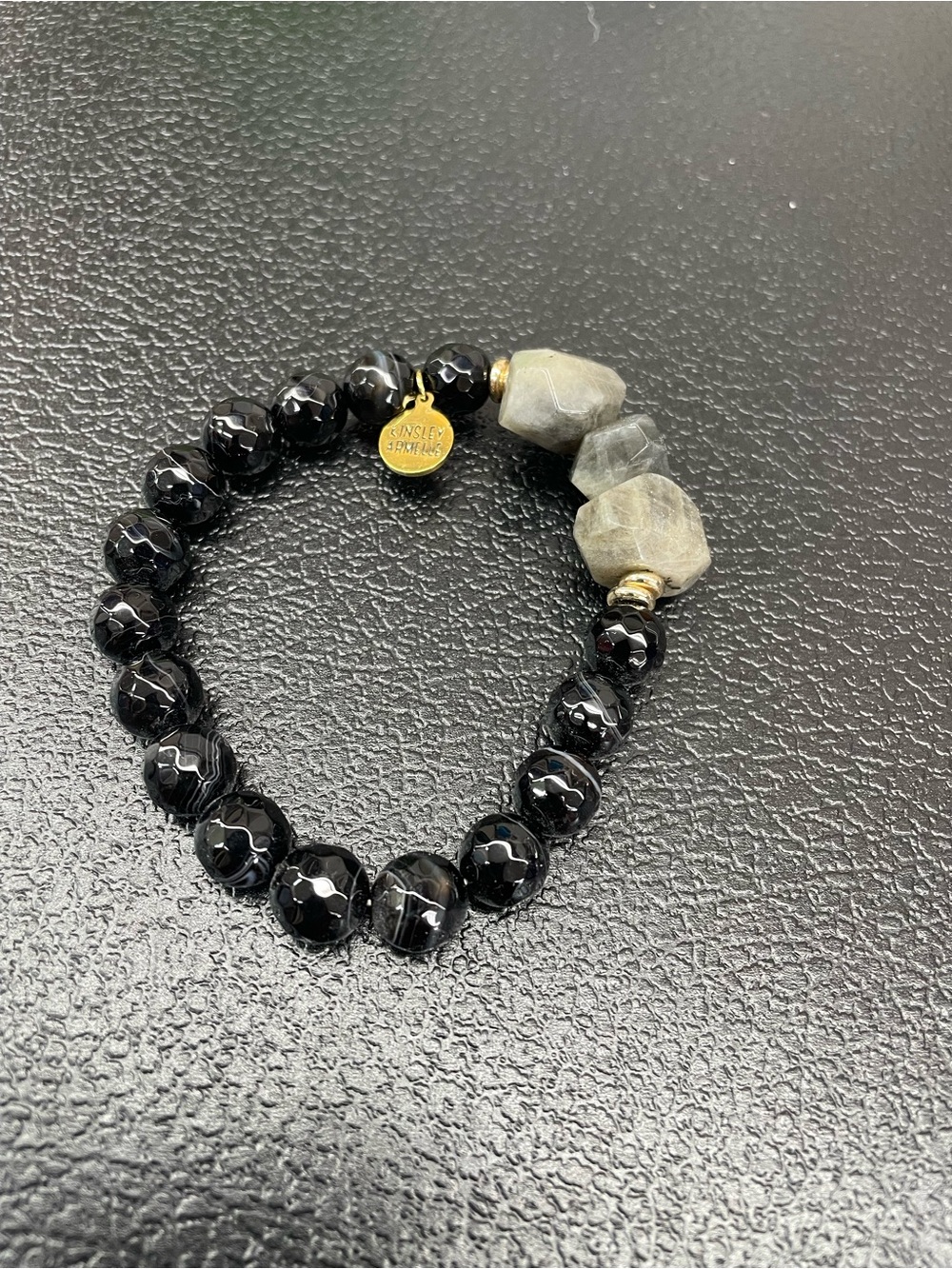 Kinsley Armelle Black Faceted Onyx & Gray Stone Stretch Bracelet